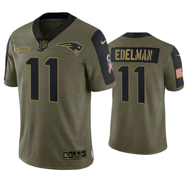 Mens New England Patriots #11 Julian Edelman Nike Olive 2021 Salute To Service Limited Jersey