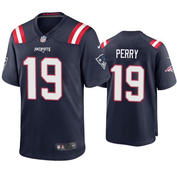 Mens New England Patriots #19 Malcolm Perry Nike Navy Vapor Untouchable Limited Jersey
