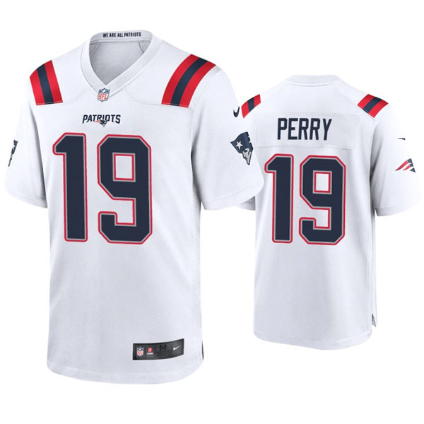 Mens New England Patriots #19 Malcolm Perry Nike White Vapor Untouchable Limited Jersey
