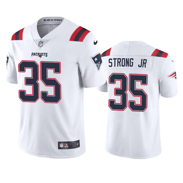 Mens New England Patriots #35 Pierre Strong Jr. Nike White Vapor Untouchable Limited Jersey