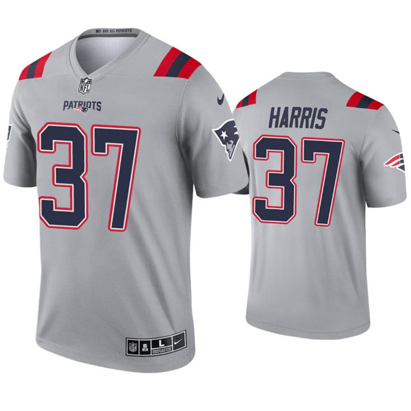 Mens New England Patriots #37 Damien Harris Nike 2021 Gray Inverted Legend Jersey
