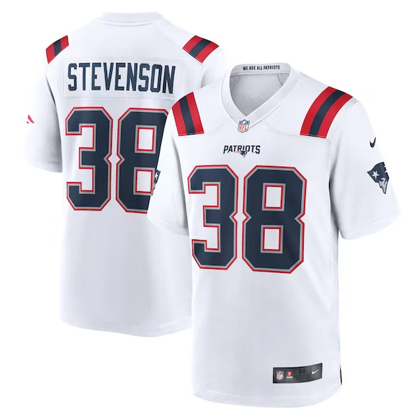 Mens New England Patriots #38 Rhamondre Stevenson Nike White Vapor Untouchable Limited Jersey