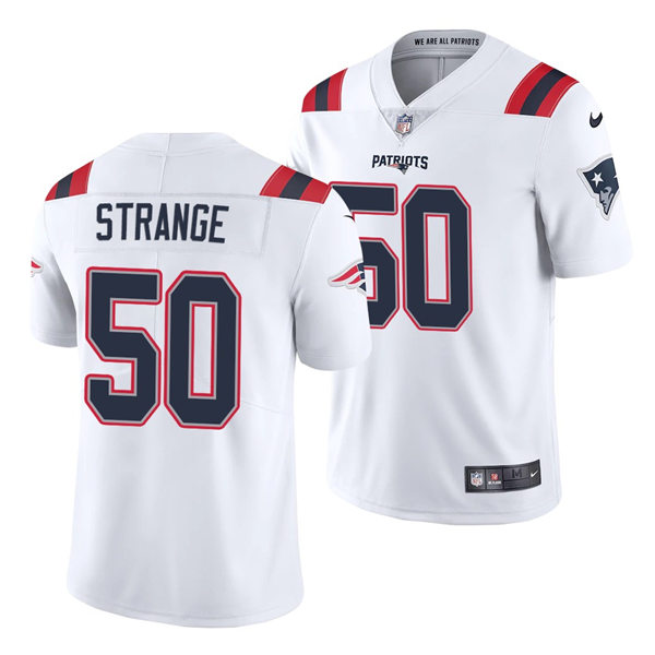 Mens New England Patriots #50 Cole Strange Nike White Away Vapor Limited Jersey
