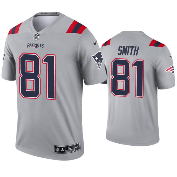 Mens New England Patriots #81 Jonnu Smith Nike 2021 Gray Inverted Legend Jersey