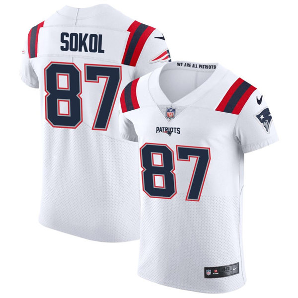Mens New England Patriots #87 Matt Sokol Nike White Vapor Untouchable Limited Jersey