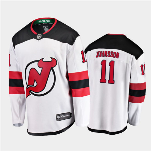 Mens New Jersey Devils #11 Andreas Johnsson Adidas Away White Jersey Stitched