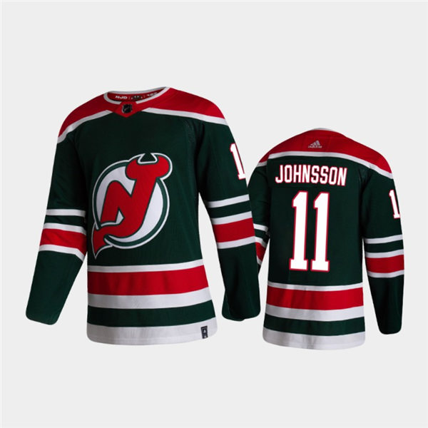 Mens New Jersey Devils #11 Andreas Johnsson Adidas Green 2021 Reverse Retro Jersey Stitched