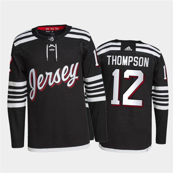 Mens New Jersey Devils #12 Tyce Thompson Adidas Black Alternate Premier Player Jersey Stitched