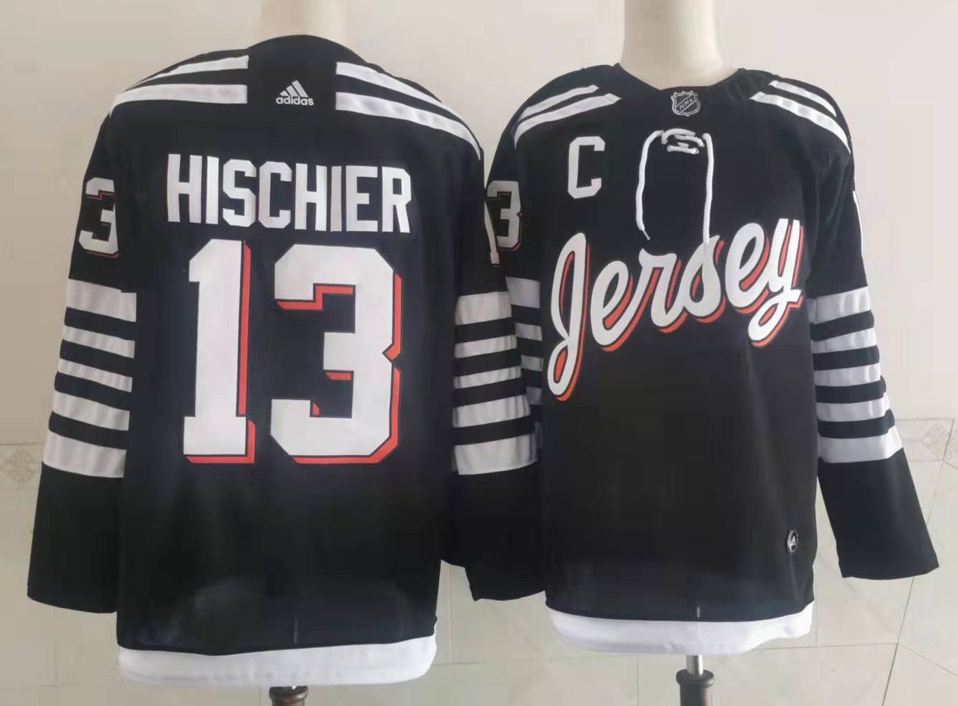 Mens New Jersey Devils #13 Nico Hischier Adidas Black Alternate Premier Player Jersey Stitched