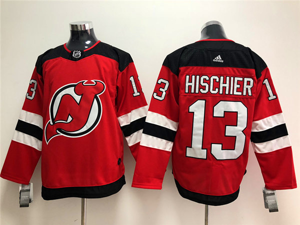 Mens New Jersey Devils #13 Nico Hischier Adidas Home Red Jersey Stitched
