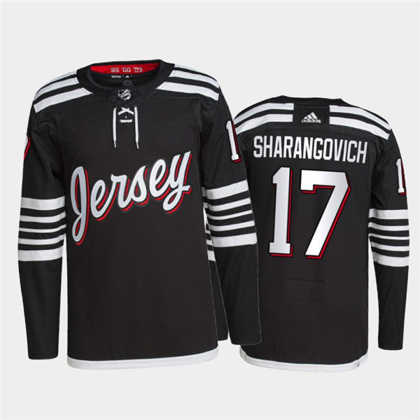 Mens New Jersey Devils #17 Yegor Sharangovich Adidas Black Alternate Premier Player Jersey Stitched