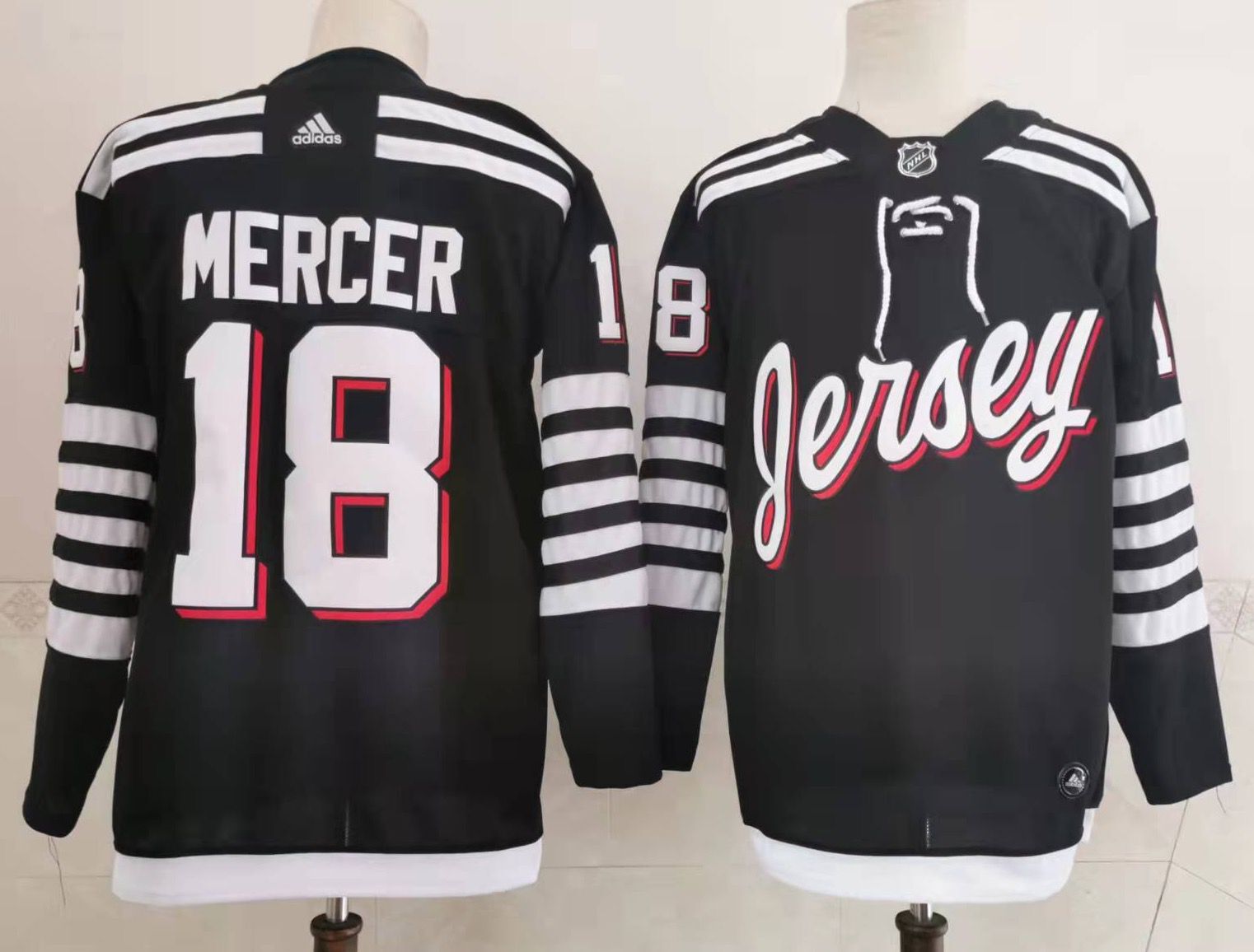 Mens New Jersey Devils #18 Dawson Mercer Adidas Black Alternate Premier Player Jersey Stitched