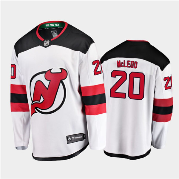 Mens New Jersey Devils #20 Michael McLeod Adidas Away White Jersey Stitched