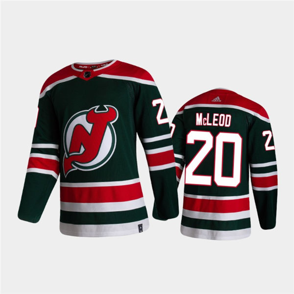 Mens New Jersey Devils #20 Michael McLeod Adidas Green 2021 Reverse Retro Jersey Stitched