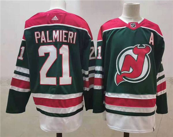 Mens New Jersey Devils #21 Kyle Palmieri Green Adidas 2021 Reverse Retro Jersey Stitched