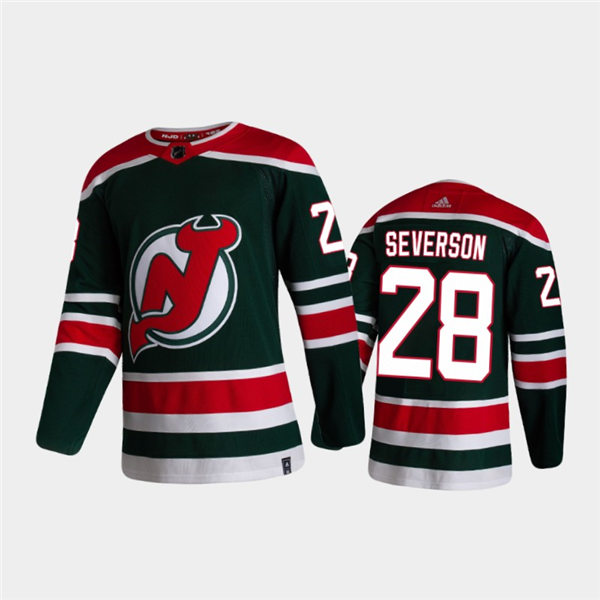 Mens New Jersey Devils #28 Damon Severson Adidas Green 2021 Reverse Retro Jersey Stitched