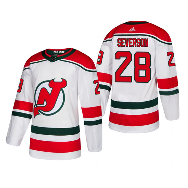 Mens New Jersey Devils #28 Damon Severson Stitched Adidas White Alternate Jersey Stitched