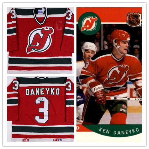 Mens New Jersey Devils #3 Ken Daneyko 1980's Throwback Game Worn Jersey Stitched