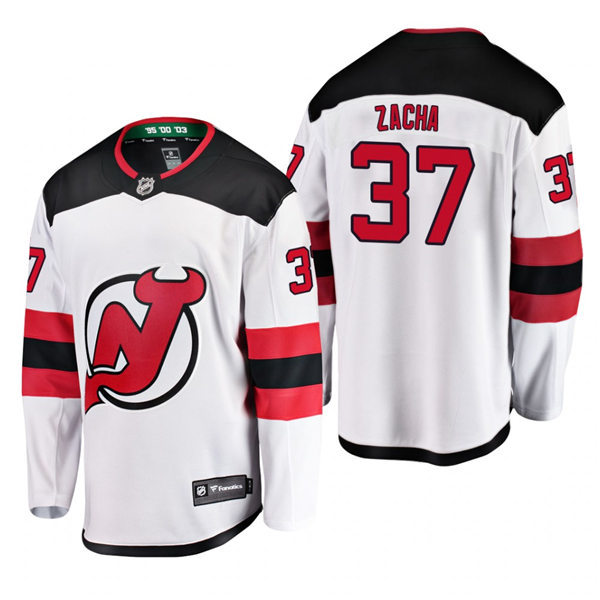 Mens New Jersey Devils #37 Pavel Zacha Adidas Away White Jersey Stitched