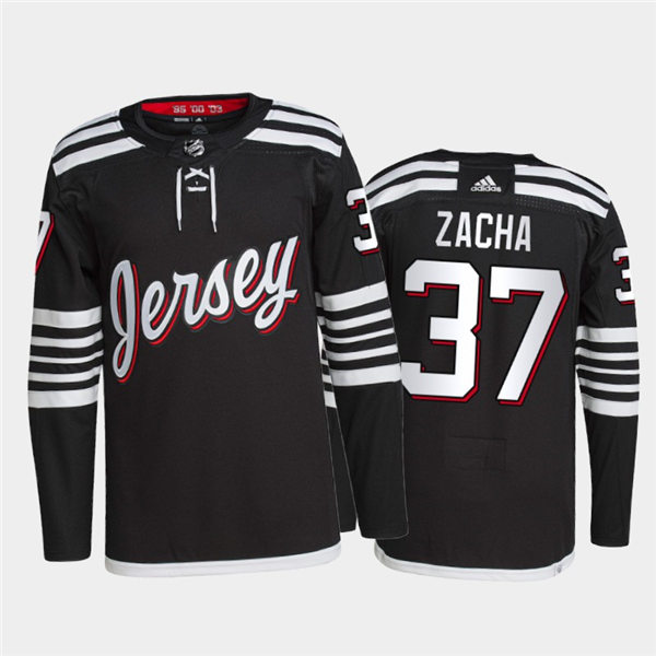 Mens New Jersey Devils #37 Pavel Zacha Adidas Black Alternate Premier Player Jersey Stitched
