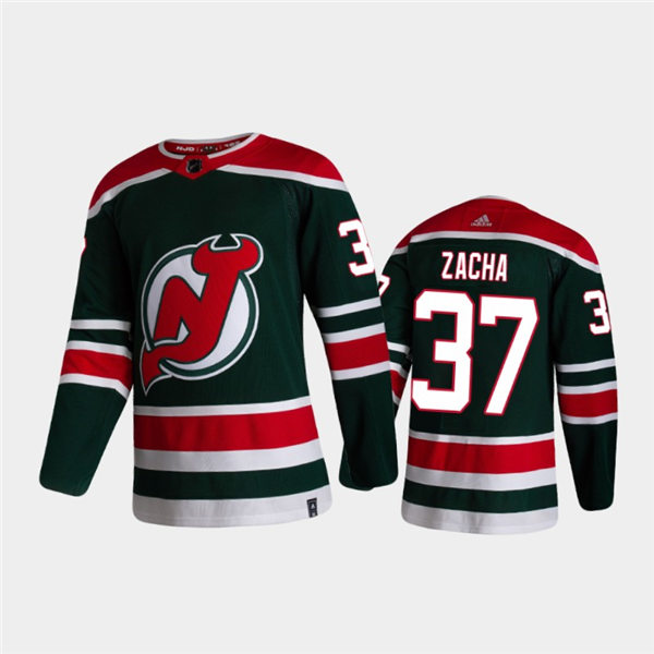 Mens New Jersey Devils #37 Pavel Zacha Adidas Green 2021 Reverse Retro Jersey Stitched