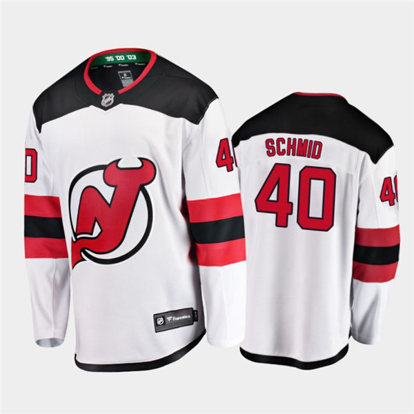 Mens New Jersey Devils #40 Akira Schmid Adidas Away White Jersey Stitched