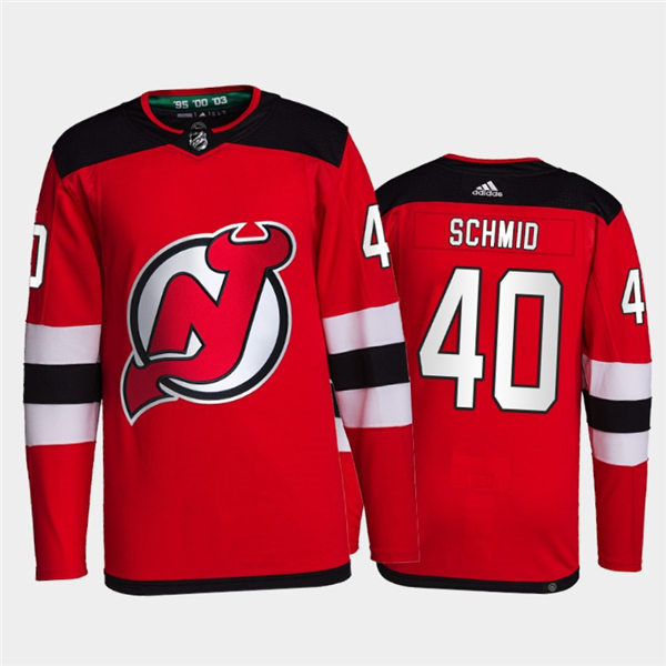 Mens New Jersey Devils #40 Akira Schmid Stitched Adidas Home Red Jersey Stitched