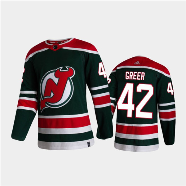 Mens New Jersey Devils #42 A.J. Greer Green Adidas 2021 Reverse Retro Team Jersey Stitched