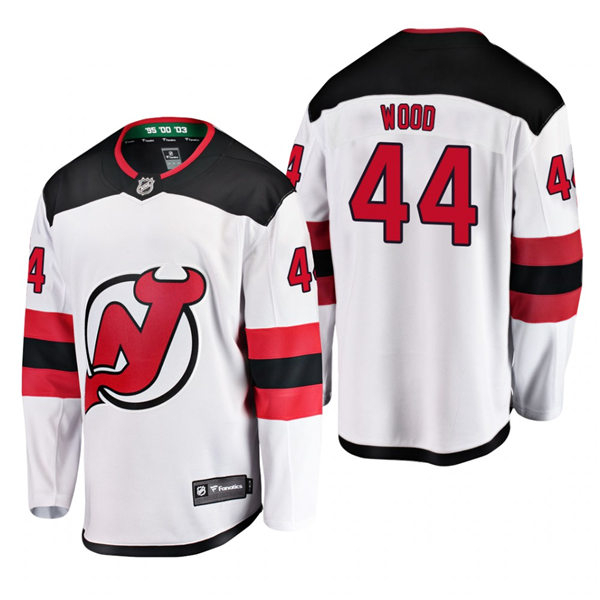 Mens New Jersey Devils #44 Miles Wood Adidas Away White Jersey Stitched