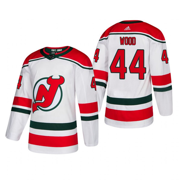 Mens New Jersey Devils #44 Miles Wood Stitched Adidas White Alternate Jersey Stitched