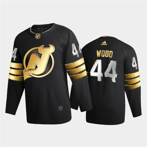 Mens New Jersey Devils #44 miles wood Adidas Black Golden Edition Limited Jersey Stitched