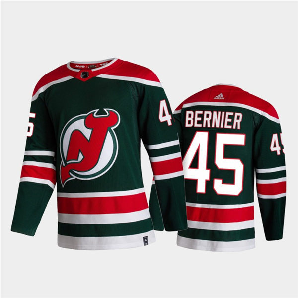 Mens New Jersey Devils #45 Jonathan Bernier Adidas Green 2021 Reverse Retro Jersey Stitched