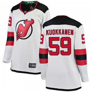 Mens New Jersey Devils #59 Janne Kuokkanen Adidas Away White Jersey Stitched
