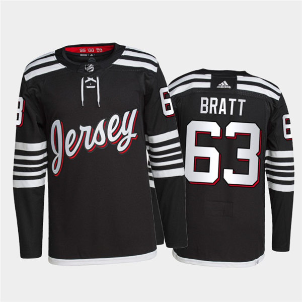 Mens New Jersey Devils #63 Jesper Bratt Adidas Black Alternate Premier Player Jersey Stitched