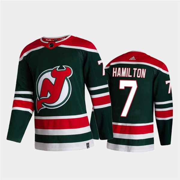 Mens New Jersey Devils #7 Dougie Hamilton Green Adidas 2021 Reverse Retro Jersey Stitched