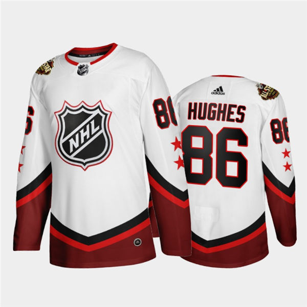 Mens New Jersey Devils #86 Jack Hughes Adidas White Red 2022 NHL All-Star Eastern Jersey Stitched