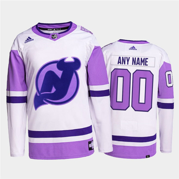 Mens New Jersey Devils Custom Adidas White Purple Primegreen Hockey Fights Cancer Jersey Stitched