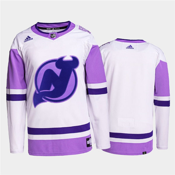 Mens New Jersey Devils Hockey Fights Cancer White Purple Primegreen Jersey Stitched
