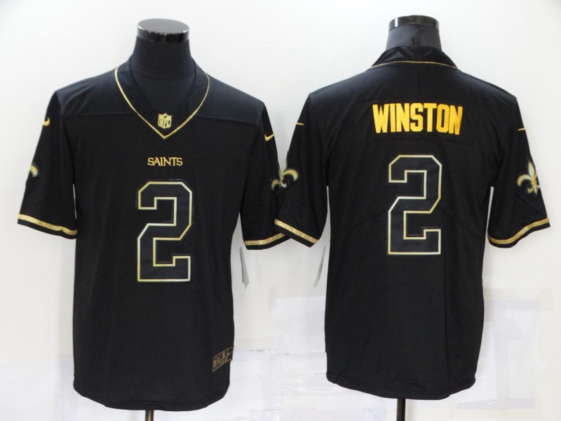 Mens New Orleans Saints #2 Jameis Winston Nike Black Golden Edition Vapor Limited Jersey