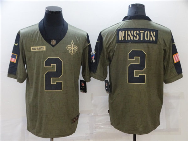 Mens New Orleans Saints #2 Jameis Winston Nike Olive 2021 Salute To Service Limited Jersey
