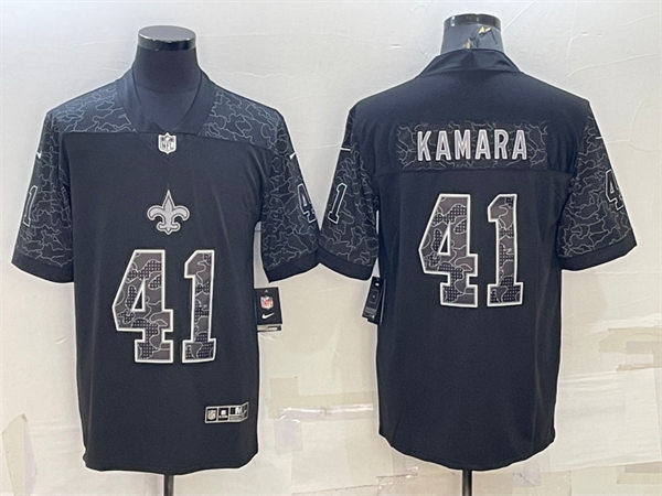 Mens New Orleans Saints #41 Alvin Kamara Black Reflective Limited Jersey