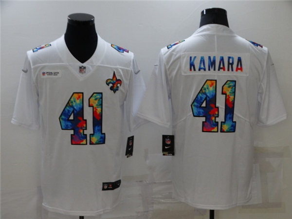 Mens New Orleans Saints #41 Alvin Kamara Nike White Holographic Edition Jersey