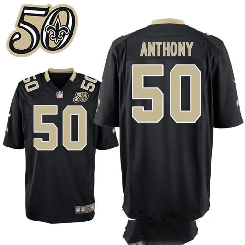 Mens New Orleans Saints #50 Stephone Anthony Nike Black 1967-2016 50Th Patch Anniversary Elite Jersey