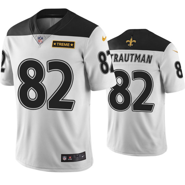 Mens New Orleans Saints #82 Adam Trautman Nike Black White City Edition Vapor Limited Jersey