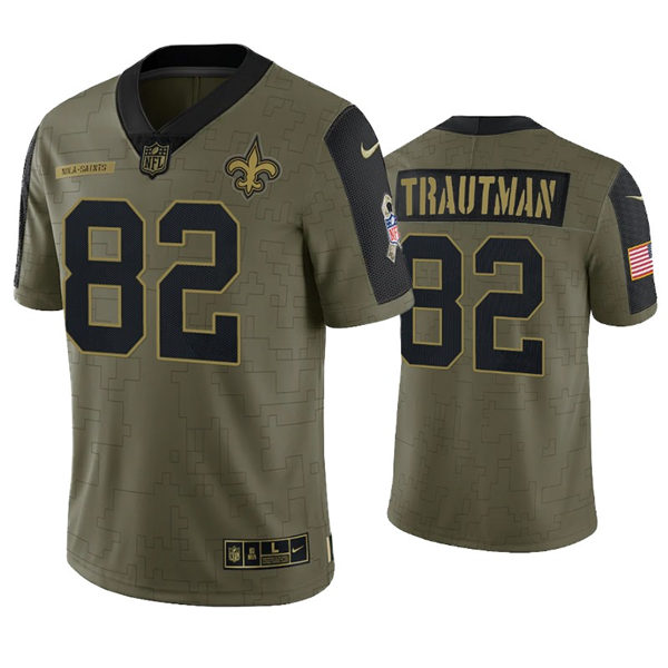 Mens New Orleans Saints #82 Adam Trautman Nike Olive 2021 Salute To Service Limited Jersey