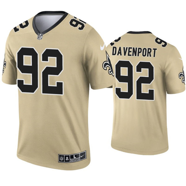 Mens New Orleans Saints #92 Marcus Davenport Nike Gold Inverted Legend Jersey