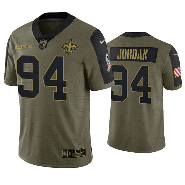 Mens New Orleans Saints #94 Cameron Jordan Nike Olive 2021 Salute To Service Limited Jersey