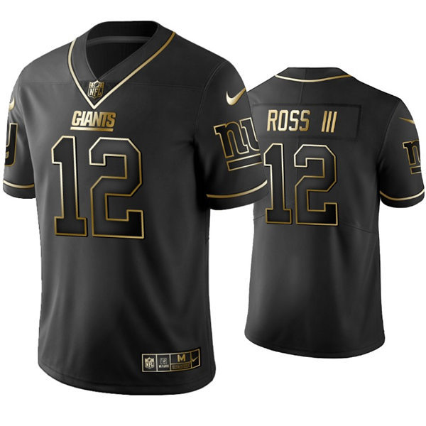 Mens New York Giants #12 John Ross III Nike Black Golden Edition Vapor Limited Jersey