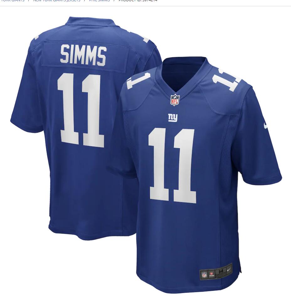 Mens New York Giants Retired Player #11 Phil Simms Nike Royal Team Color Vapor Untouchable