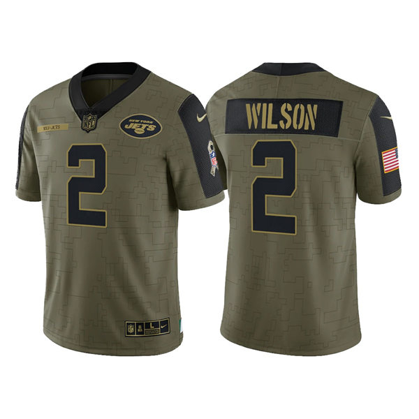 Mens New York Jets #2 Zach Wilson Olive 2021 Salute To Service Limited Jersey